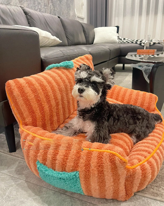 Orange Striped Pet Bed Removable Soft Pet Sofa