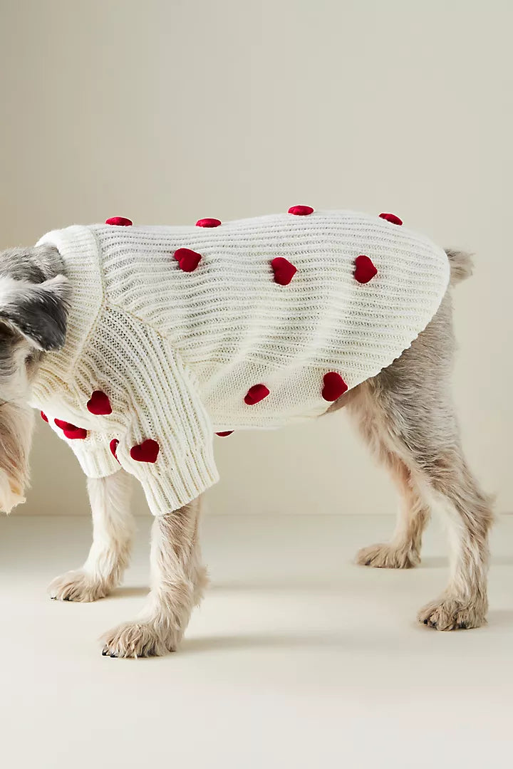 Cream Heart-3D Motif Pet Sweater