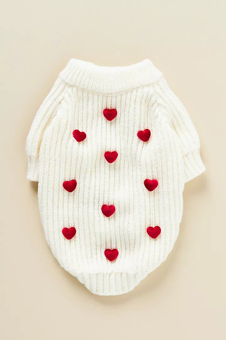 Cream Heart-3D Motif Pet Sweater